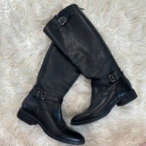 Sam Edelman Painter Tall Riding Boot Leather Distress Brown Back Zip Round  6.5M